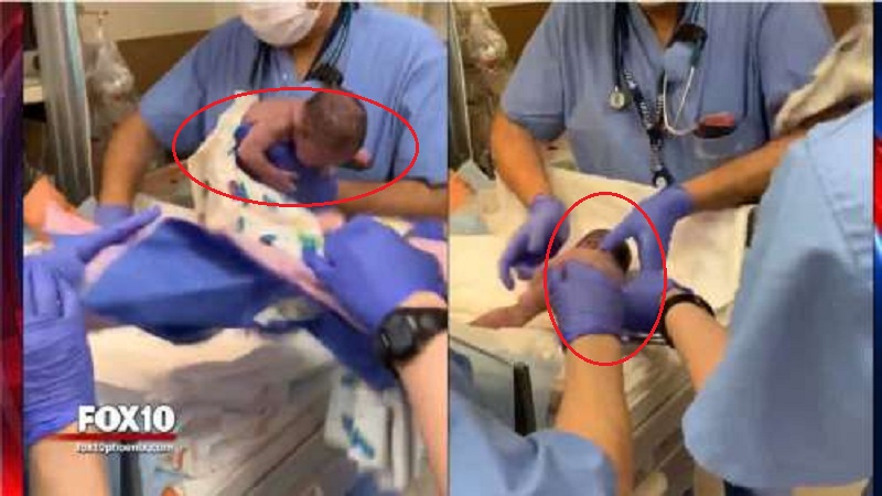 medico deixa bebe cair de cabeca apos o parto e pai registra tudo video