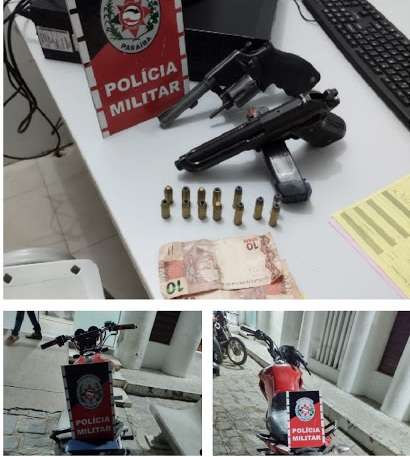 policia militar prende trio apreende duas armas de fogo e uma motocicleta roubada
